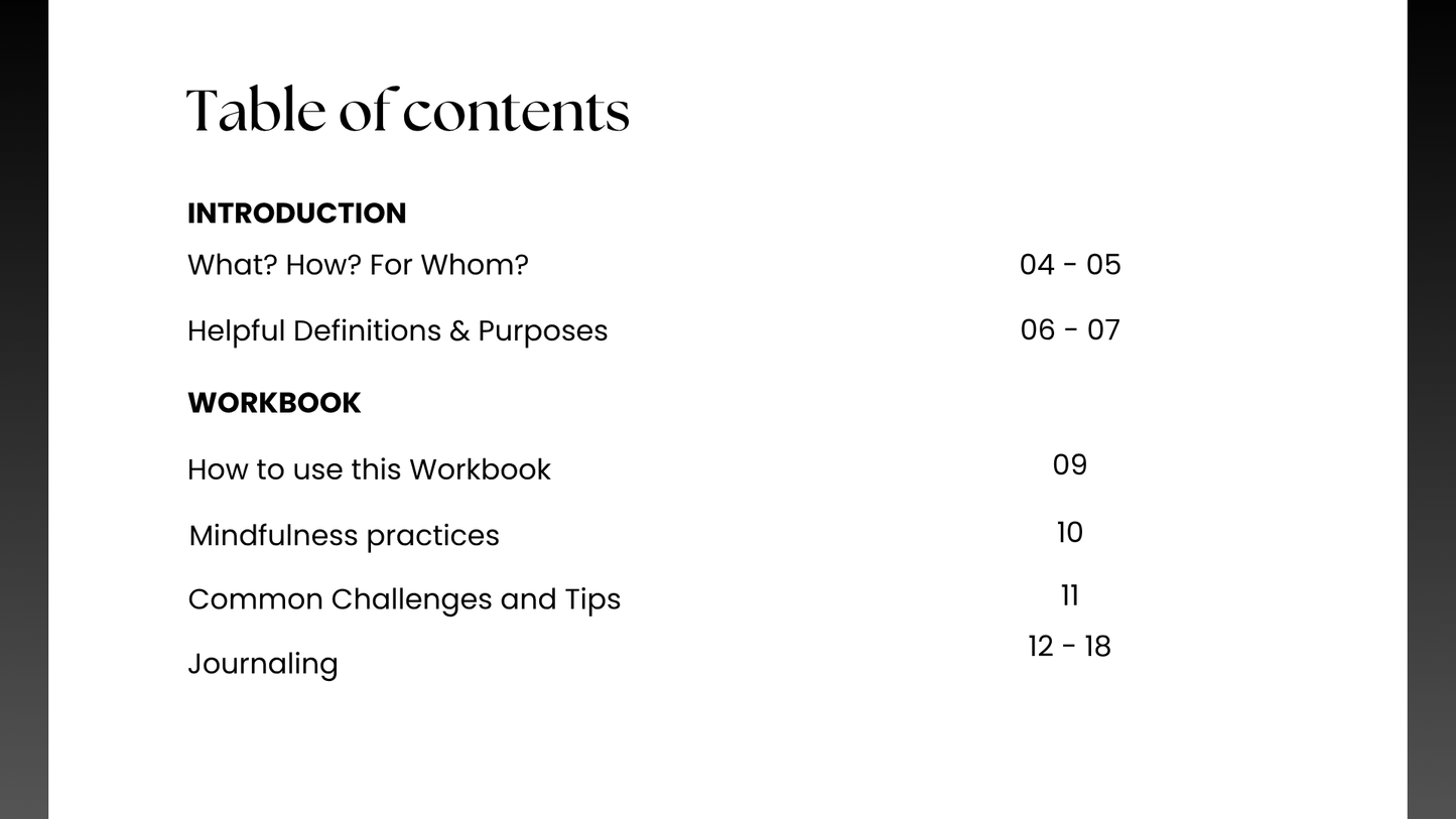 Mindful workbook